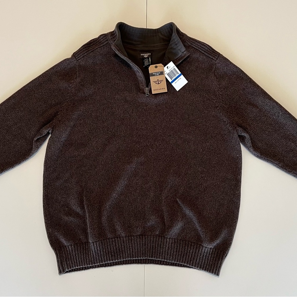 Men’s Dockers Brown ¼ Zip Pullover Knit Sweater